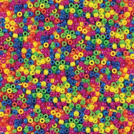 Pacon Pony Beads, Plastic, 6mm x 9mm, Assorted Neon PAC3553